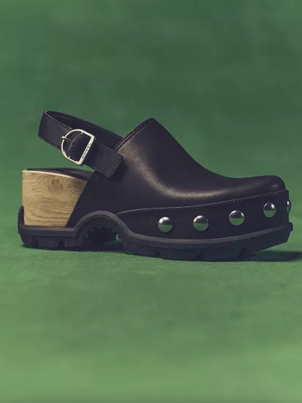 Sorel Black Leather Clog Mules